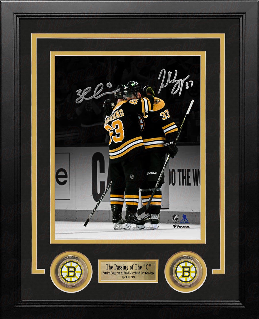 Patrice Bergeron & Brad Marchand Final Game Hug Boston Bruins Autographed 8