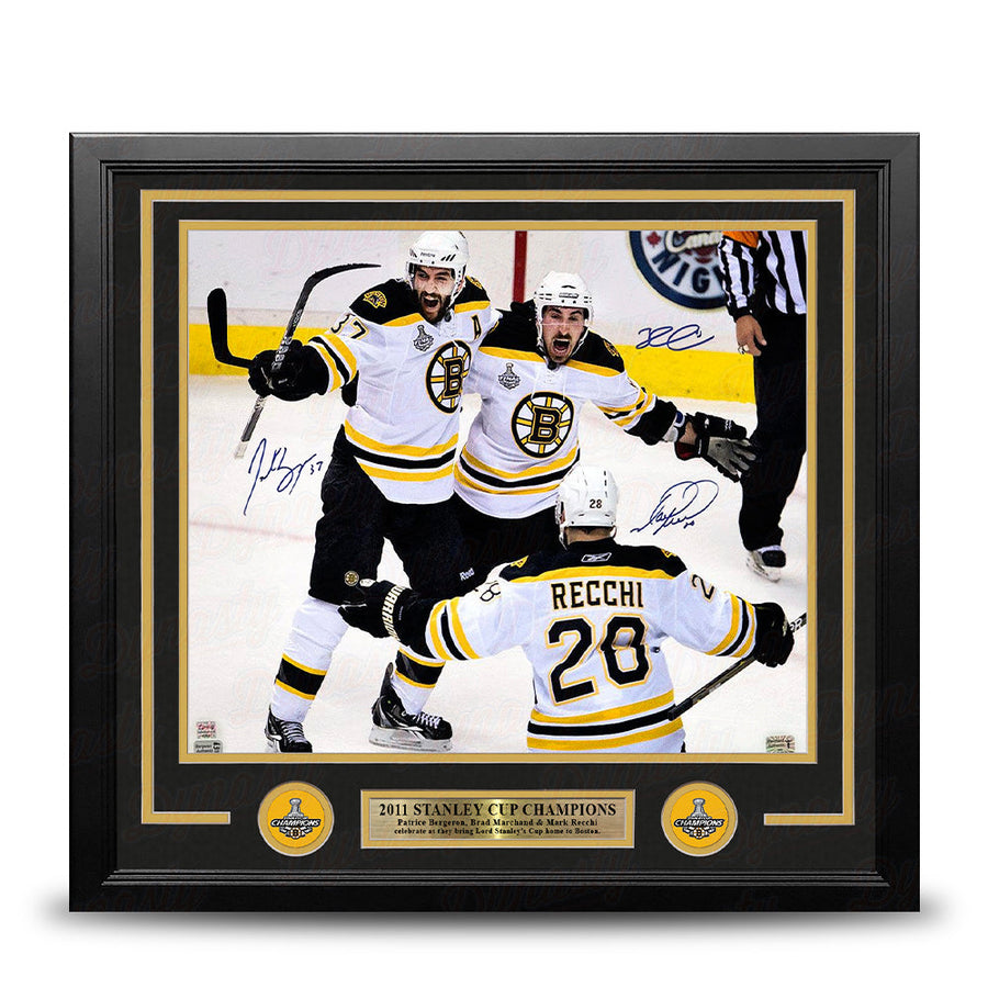 Patrice Bergeron, Mark Recchi, & Brad Marchand Autographed Boston Bruins 16