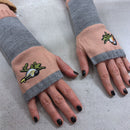 Bird Applique Arm Warmers | Fingerless Gloves in Black, Pink, or Green