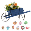 Wooden Wagon Planter with 9 Magnetic Accessories for Garden Yard