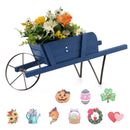 Wooden Wagon Planter with 9 Magnetic Accessories for Garden Yard