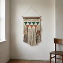 Bohemia Wall Hanging Decor | Boho Geometric Woven Textile with Layered Fringe & Copper Bar | 14" x 24"