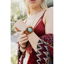 Boho Turquoise Stone Camel Leather Cuff Bracelet | 100% Leather Western Vibe