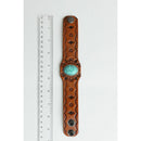 Boho Turquoise Stone Camel Leather Cuff Bracelet | 100% Leather Western Vibe
