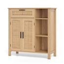 Boho Buffet Sideboard Storage Cabinet with Drawer and Rattan Woven Doors-Natural