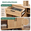 Boho Buffet Sideboard Storage Cabinet with Drawer and Rattan Woven Doors-Natural