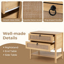 Rattan Nightstand with 2 Drawers and Open Shelf