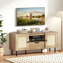 Boho TV Stand for 60 Inch TV Entertainment Center with Cabinets and Storage Shelf-Natural