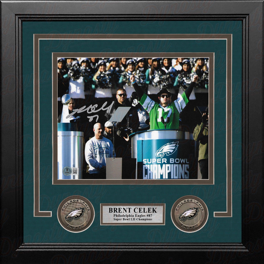 Brent Celek Super Bowl Champions Victory Speech Philadelphia Eagles Autographed 8x10 Framed Photo