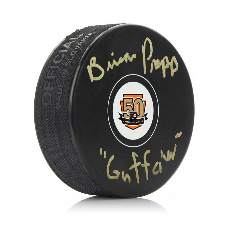Brian Propp Autographed Philadelphia Flyers Hockey 50th Anniversary Logo Puck Inscribed