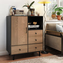 Buffet Sideboard Mid Century Modern Storage Cabinet with 4 Drawers and Open Compartment