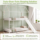 Bunk Bed Twin Over Twin House Bunk Bed Frame with Metal Slats
