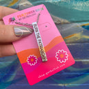 Burn the Patriarchy 🔥 Fuck Fascists Stainless Steel Bar Necklace | Minimalist Feminism Pendant Engraved on Two Sides