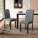 Button Tufted Fabric Upholstered Wooden Dining Chair Set of 2 with High Curved Back