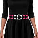 Cinch Waist Belt - Birds of Prey Harley Quinn Diamonds Split White Black Pink Black