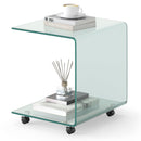 C-Shaped End Table Modern Tempered Glass Side Table with Shelf