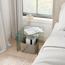 C-Shaped End Table Modern Tempered Glass Side Table with Shelf