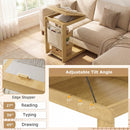C-shaped End Table with Wheels and Adjustable Desktop for Sofa Couch Bedside