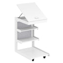 C-shaped End Table with Wheels and Adjustable Desktop for Sofa Couch Bedside