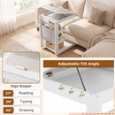 C-shaped End Table with Wheels and Adjustable Desktop for Sofa Couch Bedside