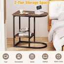 C-Shaped Sofa Side Table with Faux Marble Top & Storage Shelf