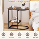 C-Shaped Side Table with Storage Shelf and Marble Top