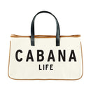 Cabana Life Canvas Rectangular Tote | Genuine Leather Handles Carry-all Beach Bag | 20" x 11"