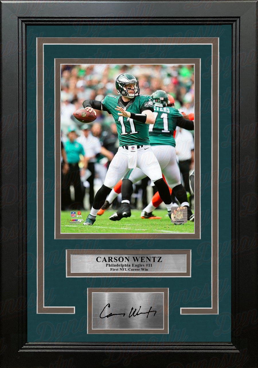 Carson Wentz 1st Career Win Philadelphia Eagles 16x20 Football Framed Photo with Engraved Autograph