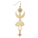 Celestial Magical Mushroom Gold Hook Earrings | 3" x 1" Gold Earrings