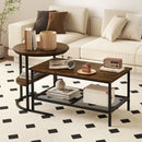 Coffee Table 2-Tier Rectangle Coffee Table and Side End Table with Storage Shelves