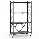 4-Tier Foldable Storage Shelf Collapsible Storage Rack with Lockable Wheels-Black