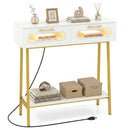 Console Table with LED Lights and Open Shelf - White & Gold