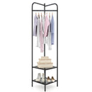 Corner Coat Rack with Top Hanger and 2 Mesh Shelves for Entryway Hallway Living Room Bedroom