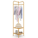 Corner Coat Rack with Top Hanger and 2 Mesh Shelves for Entryway Hallway Living Room Bedroom