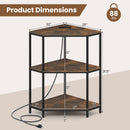 Corner Printer Stand 3-Tier Corner Shelf with Charging Station and Metal Frame-Rustic Brown