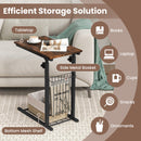 C-shape Sofa Side Table with Storage Basket-Rustic Brown