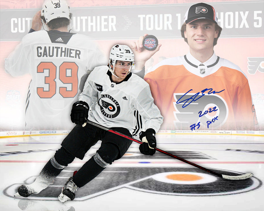 Cutter Gauthier Philadelphia Flyers Autographed 16x20 Draft Hockey Collage Photo Inscribed #5 Pick