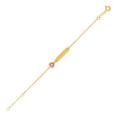 14k Yellow Gold 5 1/2 inch Childrens ID Bracelet with Enameled Heart
