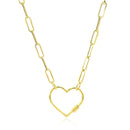 14k Yellow Gold Paperclip Chain Necklace with Heart Carabiner Clasp