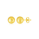 14K Yellow Gold Ball Earrings with Linear Texture