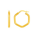 14k Yellow Gold Shiny Hexagon Hoop Earrings