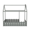 {Slats are not included}Twin Size Wood Bed House Bed Frame with Fence for Kids Teens Girls Boys {Gray}