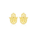 14k Yellow Gold Polished Hand of Hamsa Post Earrings