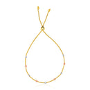 14k Tri-Color Gold Textured Bead Station Lariat Bracelet