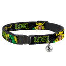 Cat Collar Breakaway - LOKI in Action Black Gray Yellow Green