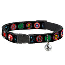 MARVEL AVENGERS Cat Collar Breakaway - 9-Avenger Icons Black Multi Color