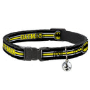 Cat Collar Breakaway - BATMAN Bat Signal Triple Stripe Black White Yellow