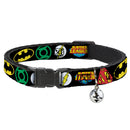 Cat Collar Breakaway - Justice League Superhero Logos CLOSE-UP Black