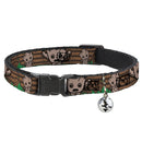 MARVEL UNIVERSE Cat Collar Breakaway - Kawaii Groot 2-Poses Guardians Badge Browns Green