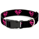 Plastic Clip Collar - Superman Shield Black/Hot Pink